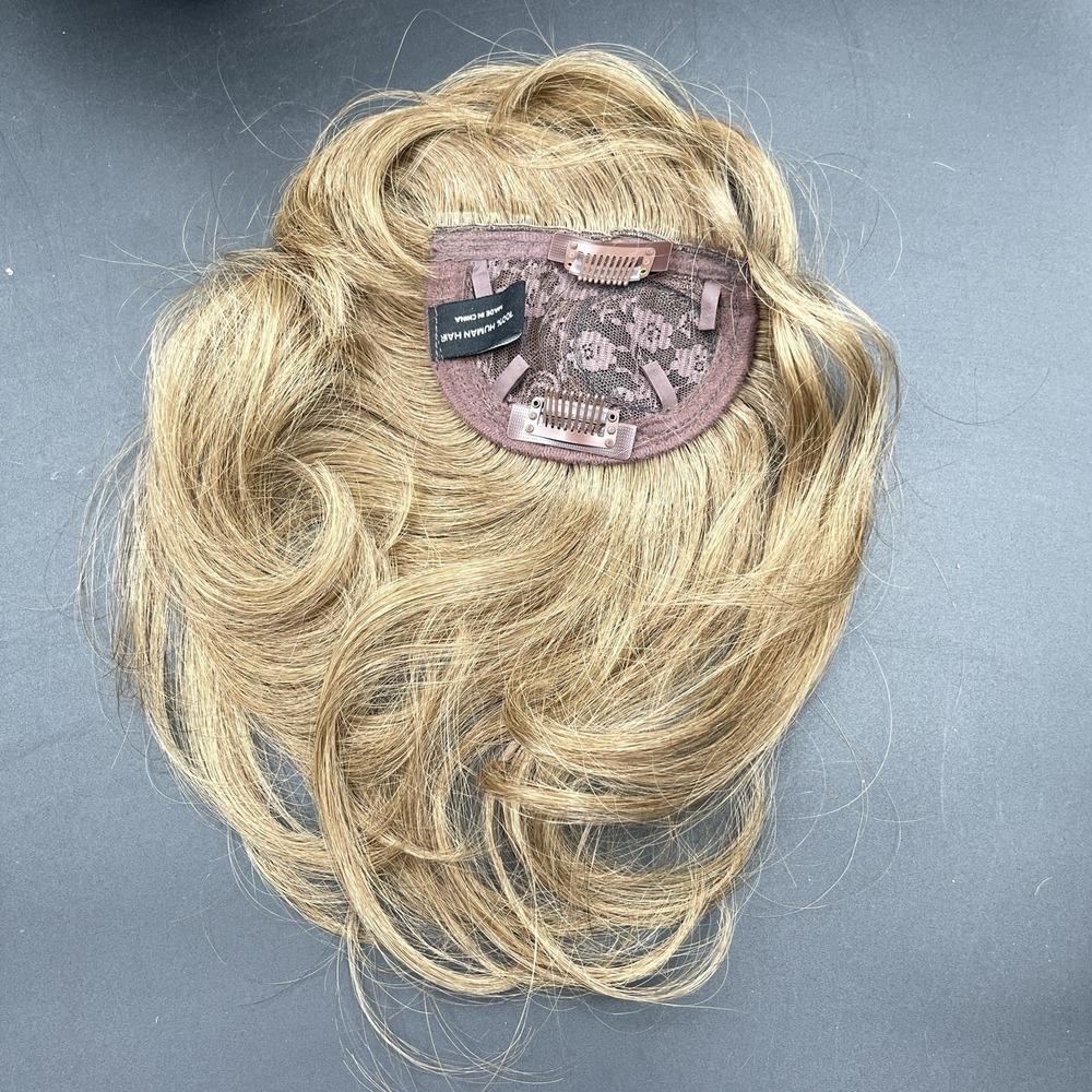 Sepia 100% Human Hair Clip In Hair Topper Blonde Highlighted Wavy 8"